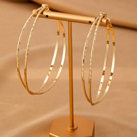 14K Gold Womens 3" Large Twisted Clip On Hoop Earrings Ladies 14K Silver Jewelry - Picture 1 of 5
